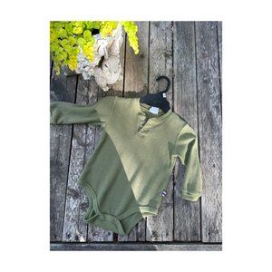 Y2K Sears Baby Green Ribbed Knit Bodysuit Long Sleeve Sz 18M
